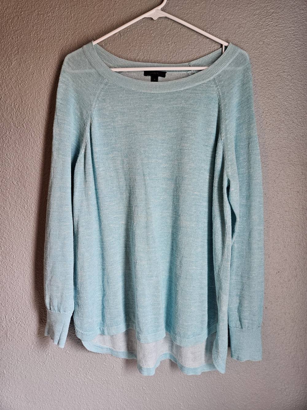 J.Crew Light Blue Mint Linen High-Low Raglan Knit Sweater Top Women's XL